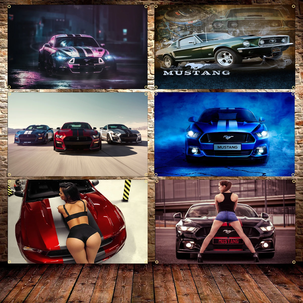 Классический американский ретро-постер с флагом Мустанг 90х150 см