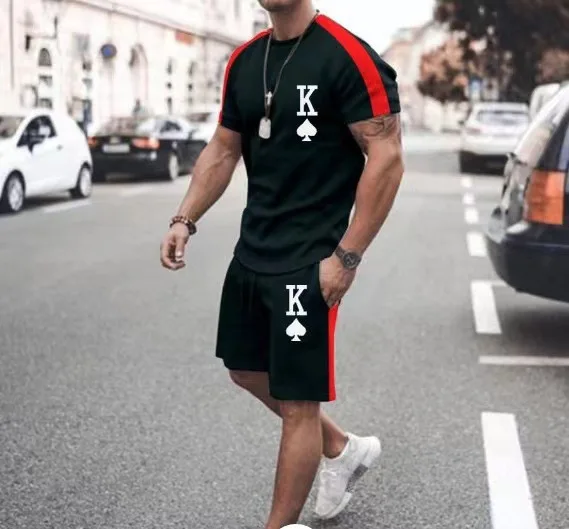 Fashion Sportswear TrackSuit Set Men King 3D Printed Clothes Oversized Sport T Shirt+Shorts Jogging Set Male 2 Piece Sets
