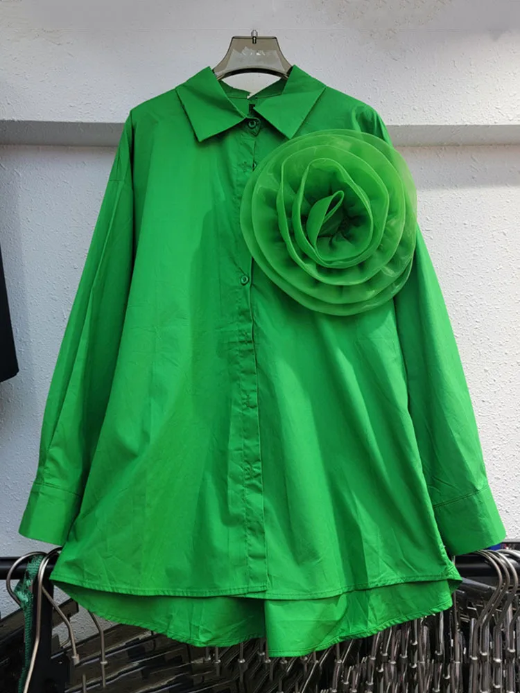 Женская блузка с отложным воротником DEAT однотонная из сетчатой ткани длинным