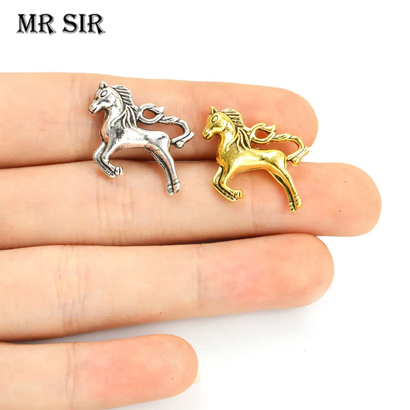 10pcs Running Horse Spacer Beads Charm Antique Gold/Silver Color Alloy Loose Bead Jewelry Making DIY Bracelet Pendant Accessorie