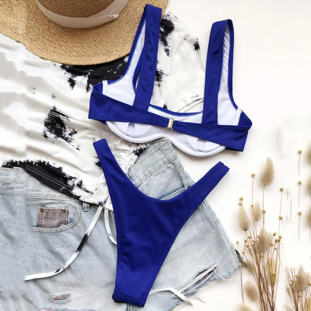 

2 шт./компл. женский летний купальник бикини однотонного цвета