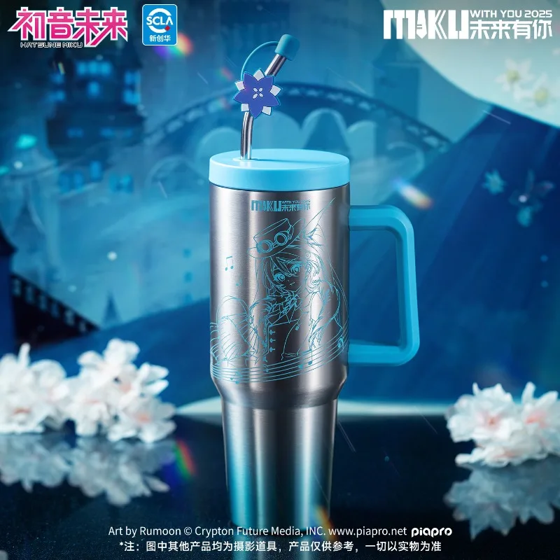 Фото Мультяшная аниме-кружка Hatsune Miku, термос с соломинкой, студенческая кружка для воды большой емкости, стильная кружка из нержавеющей стали, подарок на день рождения №1