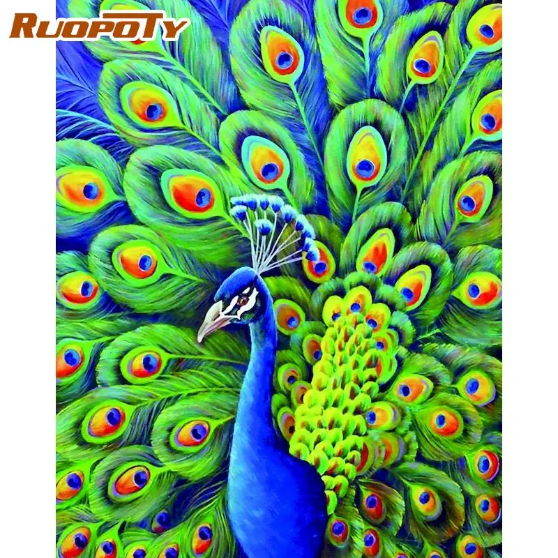 

RUOPOTY 5D Diamond Painting Peacock Cross Stitch Animals Mosaic Embroidery Full Set Rhinestone Pictures Decoration Home