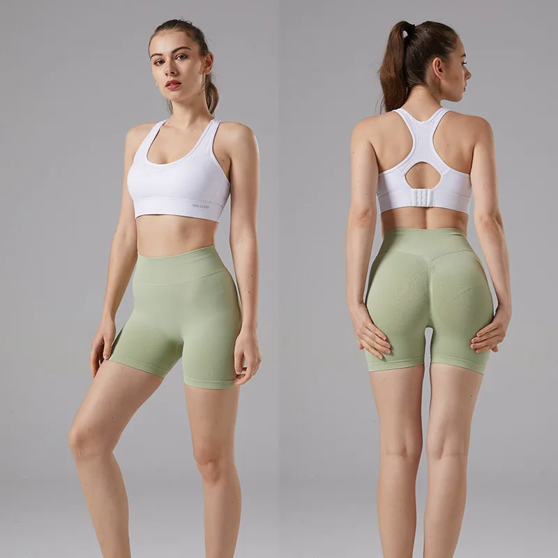 Spring Summer Women's Fitness Three-point Shorts Seamless Lycra Ice Silk High Waist Buttock Lifting Yoga Pants Running Sports