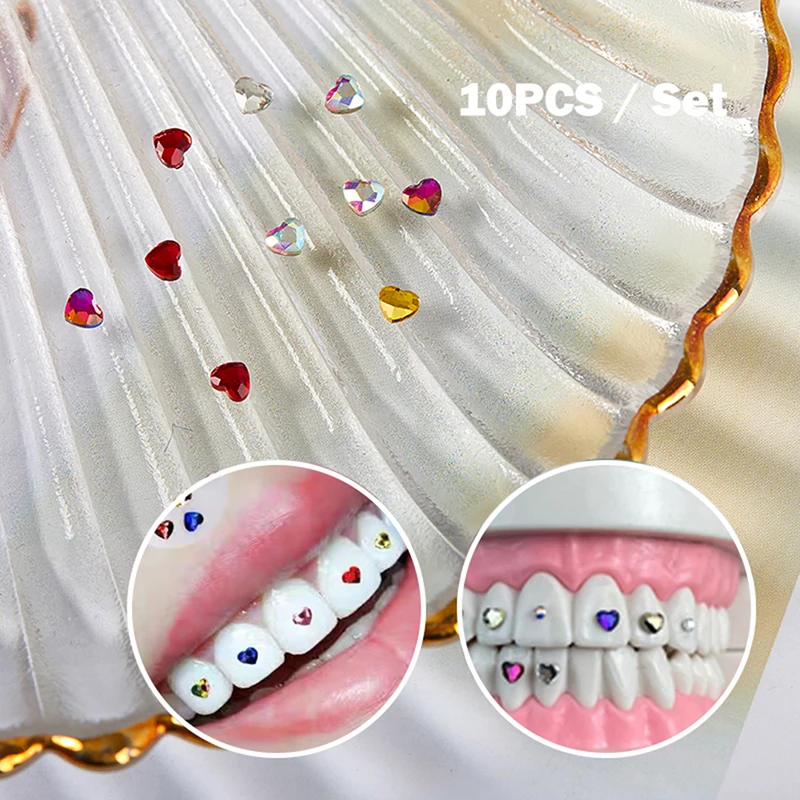 

10Pcs 3mm Dental Tooth Gem Crystal Jewelry Acrylic Tooth Beauty Diamond Ornaments Tooth Heart Shape Various Colors For Choose