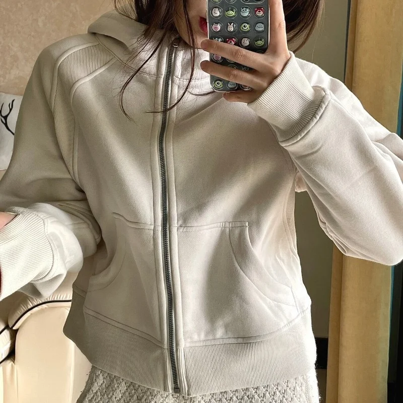 Women Hoodies Autumn and Winter New Fleece Thickened Sweatshirts Loose Ins Full Zipper Top