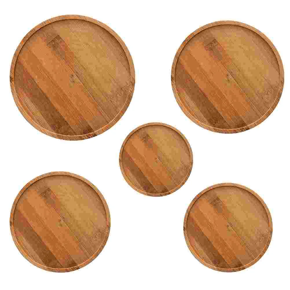 

5pcs Flowerpot Trays Home Plant Pot Round Tray Balcony Succulent Pot Bamboo Tray