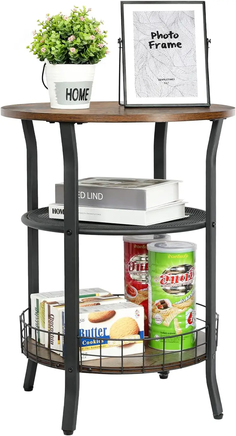 

Side Table, Industrial Retro End Table with Storage,Coffee Snack Table for Living Room, Bedroom,Kitchen,Office,Stable Wood and M