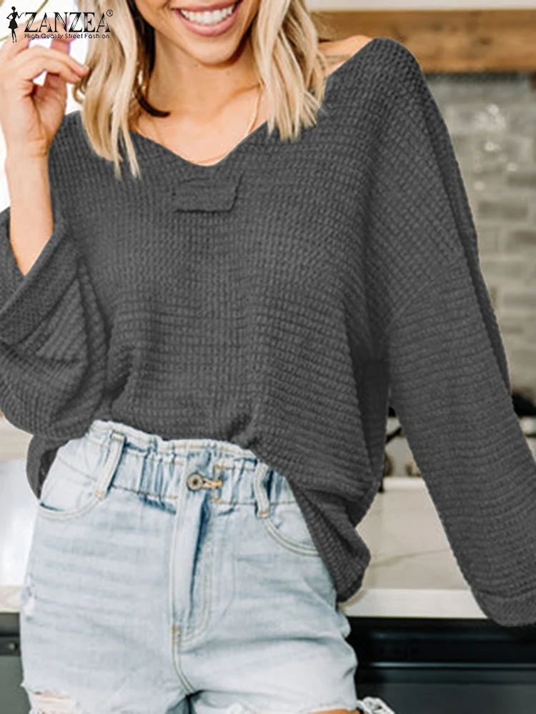 

ZANZEA Women Elegant Solid Shirt Spring Long Sleeve Solid Blouse Casual Work Blusa Femininas Spring Holiday Tops Chemise Tunic