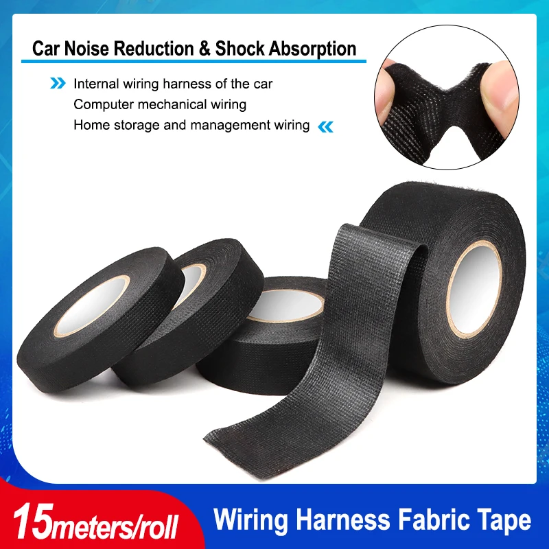 

Термостойкая тканевая лента для жгутов проводов черная 15 м