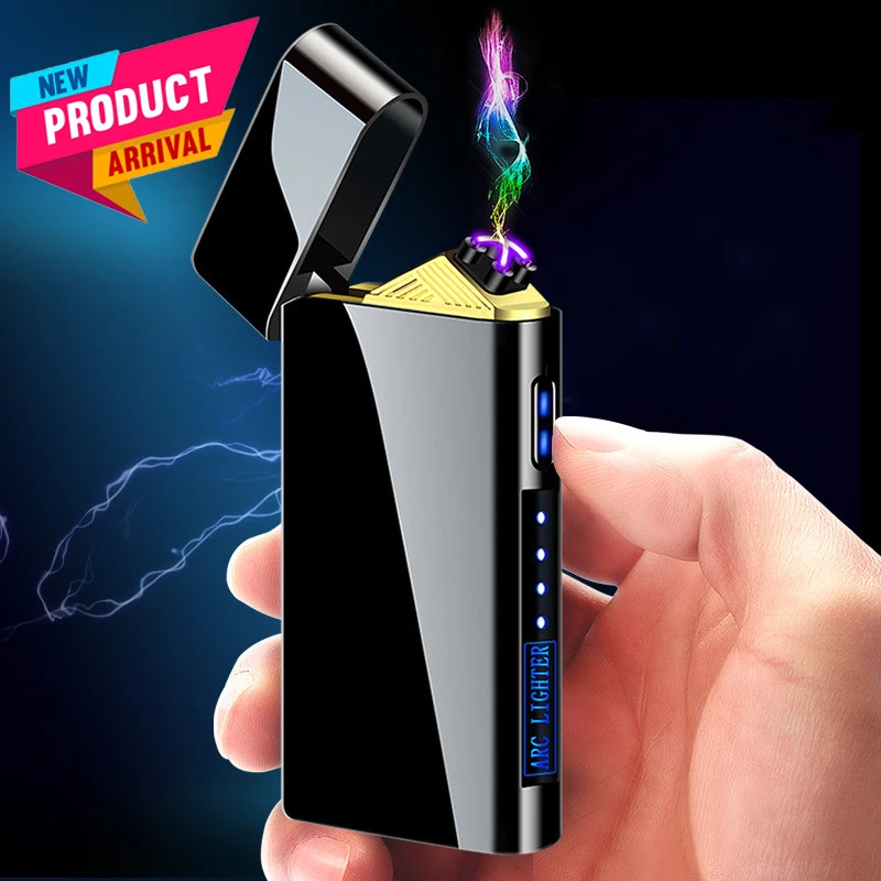 

New Hot Sale Metal Plasma Double Arc Windproof Lighter LED Battery Display Touch Ignition USB Portable Charging Gift for Men