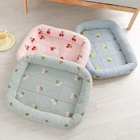 universal kennel cloud velvet cherry print pet cushion heavy small dog cat comfortable sleep dog bed dog supplies dog bed gift