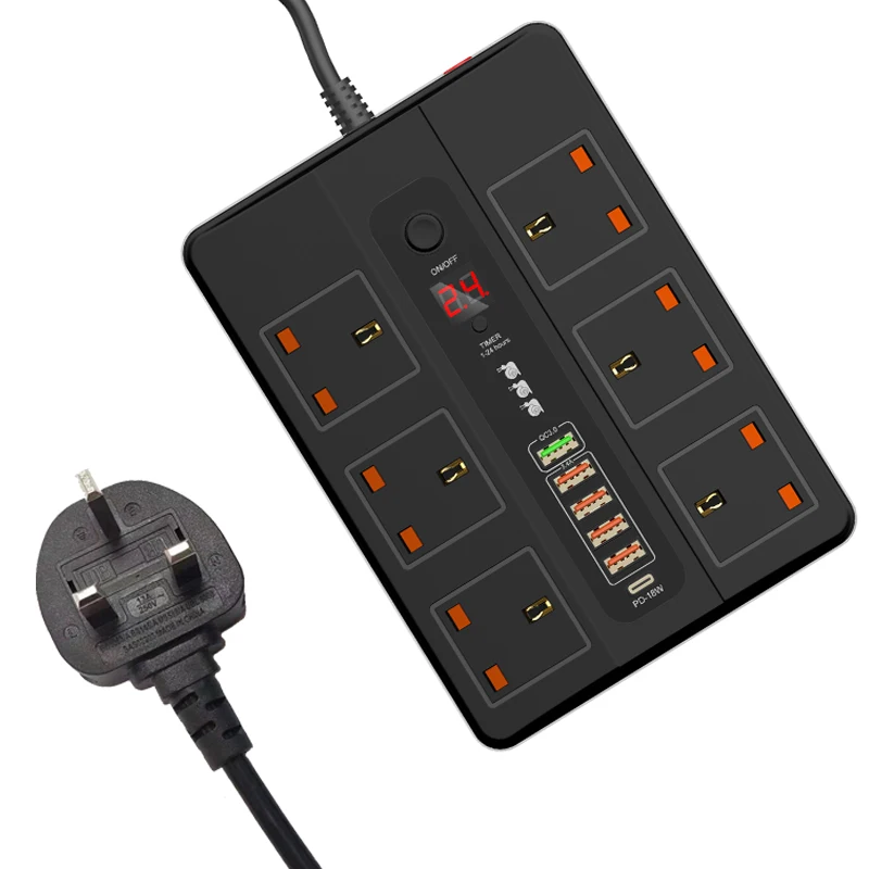 

New Trend universal socket USB C Smart Charger Extension Wall UK Socket Way Outlet UK Plug QC 3.0 PD 18W 6 outlet power Strip