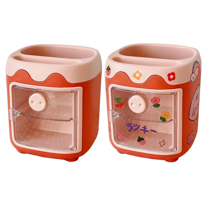 

Lovely Piggy Pencil Holder Plastic Storage Box with Brush Holder Girls