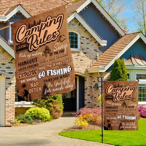 Правила кемпинга Пробуждение Улыбаться Ханут с садовым флагом друзей