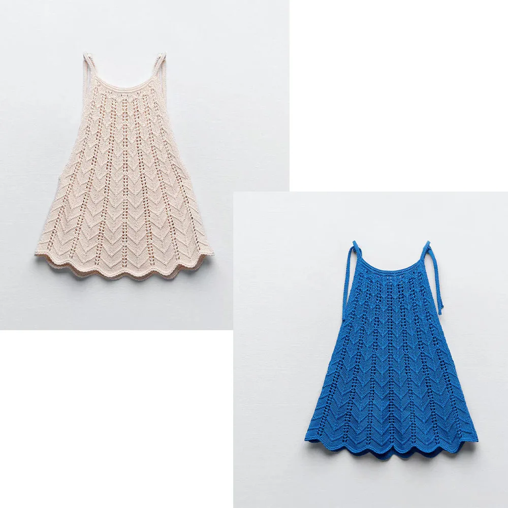 

2022 spring and autumn new women's fashion lace up hollow knitted pullover retro women's chic top
