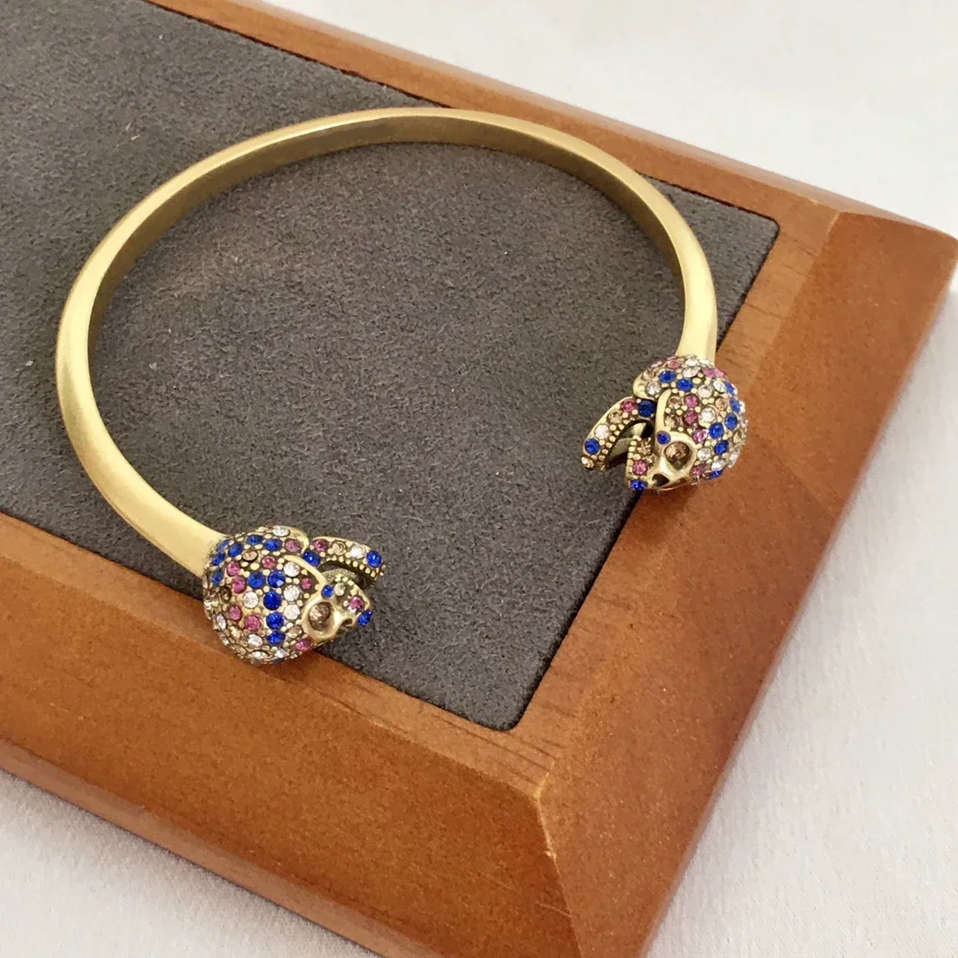 Дизайнерский брендовый цветной кристалл с золотым черепом браслет для женщин