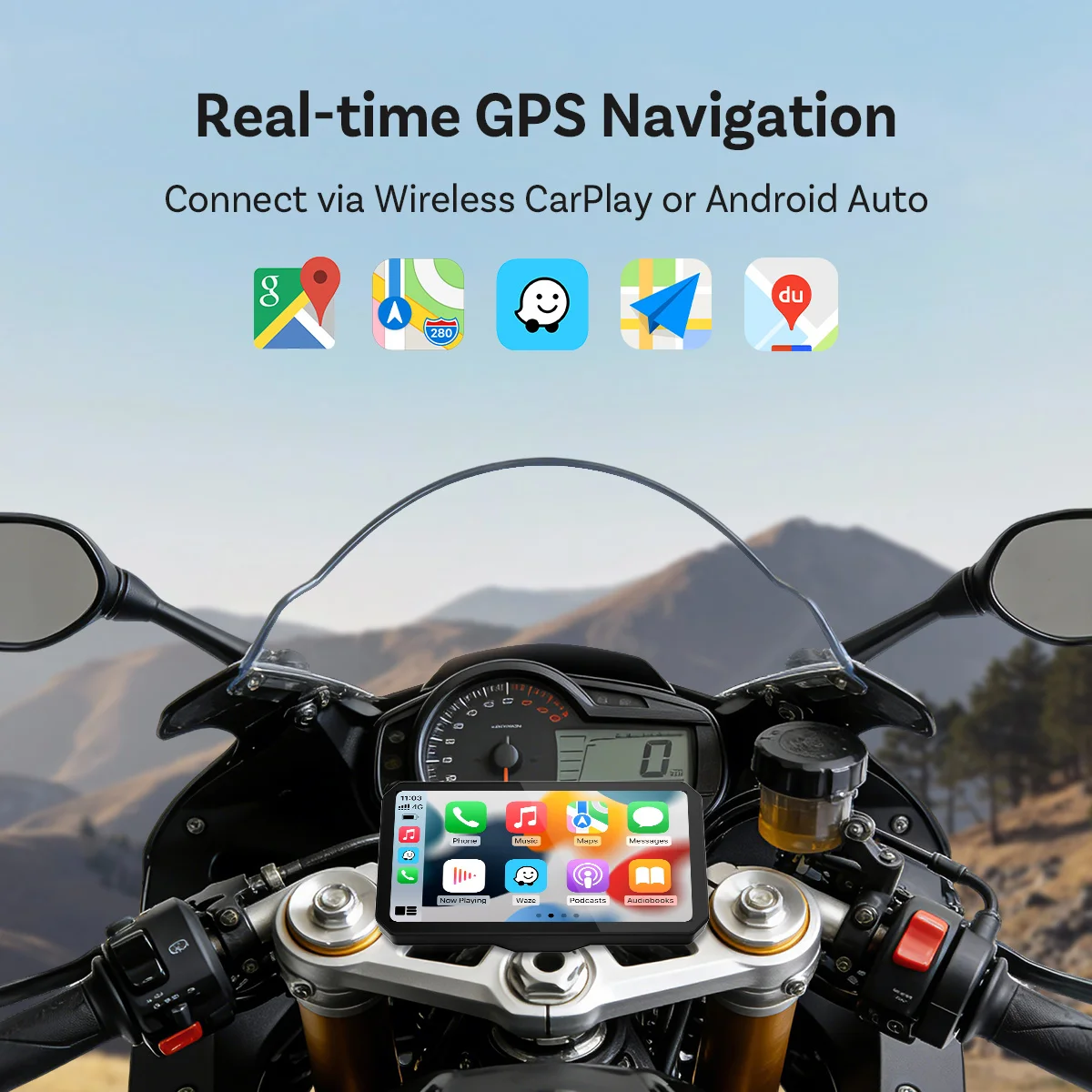 Фото Мотоциклетный экран OTTOCAST C6 с беспроводным CarPlay и Android Auto, видеорегистратором, датчиками давления в шинах (TPMS), водонепроницаемостью IP67 и 6-дюймовым сенсорным экраном №3