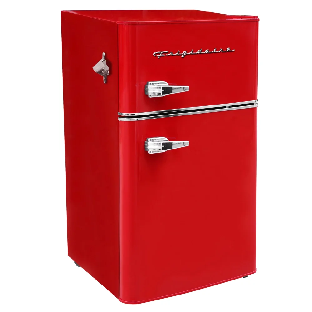 

Frigidaire Retro 3.2 Cu ft Two Door Compact Refrigerator with Freezer, Red refrigerator