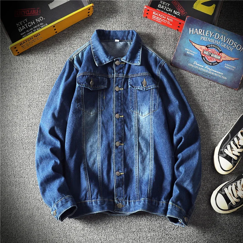 

Jaket Denim pria mode musim semi musim gugur mantel Jeans Streetwear pria kasual jaket jins kampus Korea jaket Jaqueta Masculina