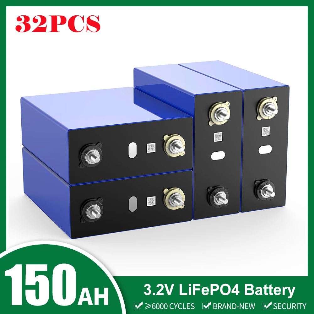 

32PCS 150AH 3.2V Lifepo4 Battery 12V 24V 48V Deep Cycle Cells Pack Rechargeable Battery For Solar Storage System RV DC Inverter