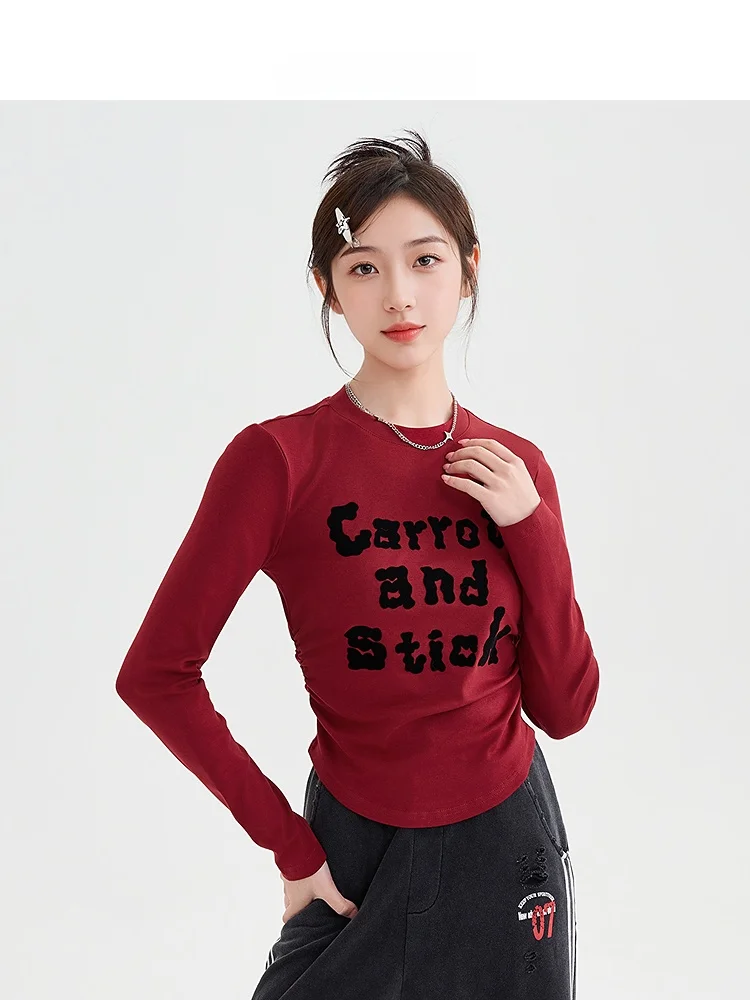 Sanfu Long sleeves Shirt 2024 New Autumn Contrast Color English Pleat Waist Hugging round Neck Short Jacket Women clothes 49762