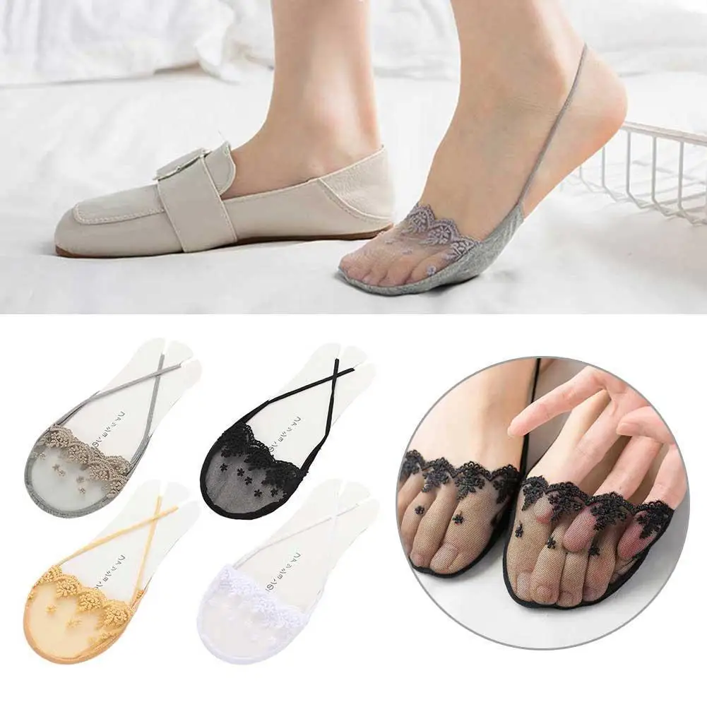 

5Pairs Women Boat Socks Fashion Casual Cotton Socks Summer Half Feet Antiskid Invisible Liner No Show Low Cut Lace Slippers Sox