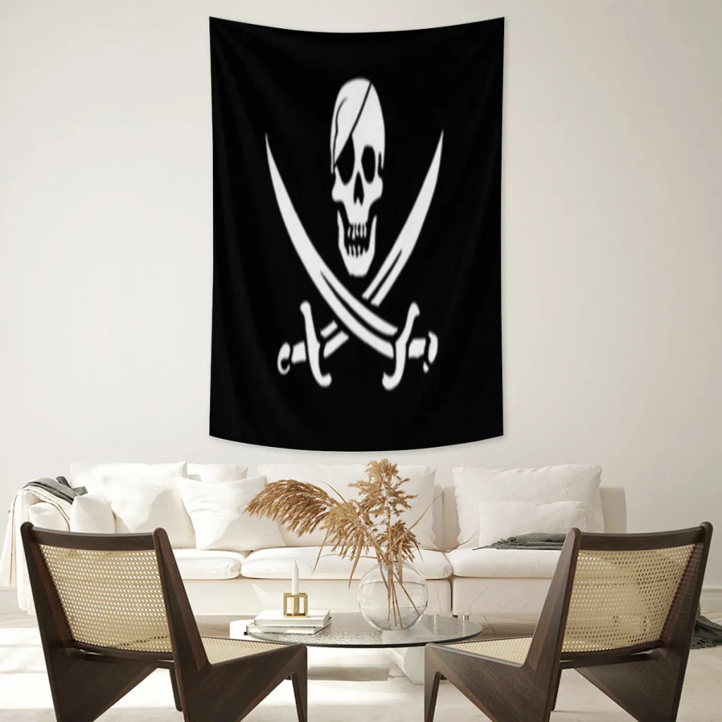 

Black-beard-edward-teach-pirate-flag-large Printed Wall Tapestry Wall Hanging Bohemian Tapestries Mandala Aesthetic Home Decor