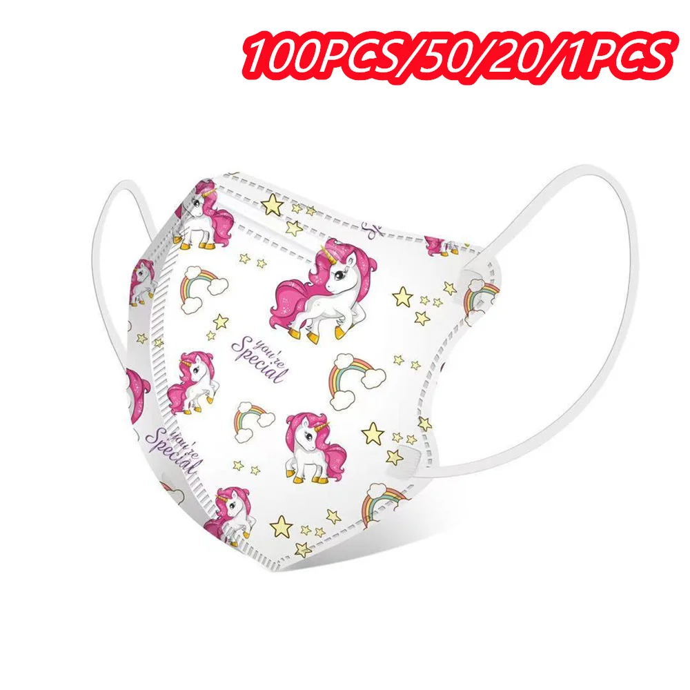 

100PCS/50PCS/1PC Disposable Kids Cartoon Face Mask Fabric Masque Enfant Jetable Meltblown DustProof 4Ply Filter Children's Mask