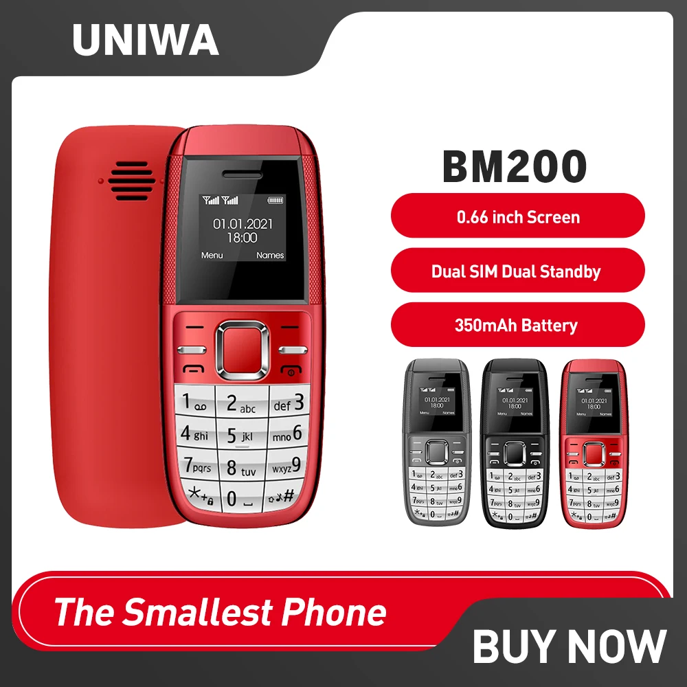 Смартфон UNIWA BM200 0,66 дюймов, MT6261D, GSM, 4-диапазонный, карманный, с кнопкой, клавиатурой, 2 SIM-карты, два режима ожидания, для пожилых людей