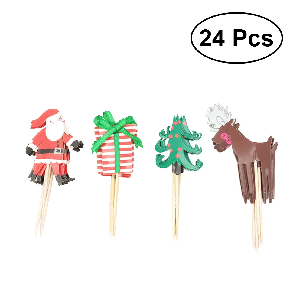 

24 Cupcake Topper Decorative Santa Claus Cupcake Picks for Party Decoration