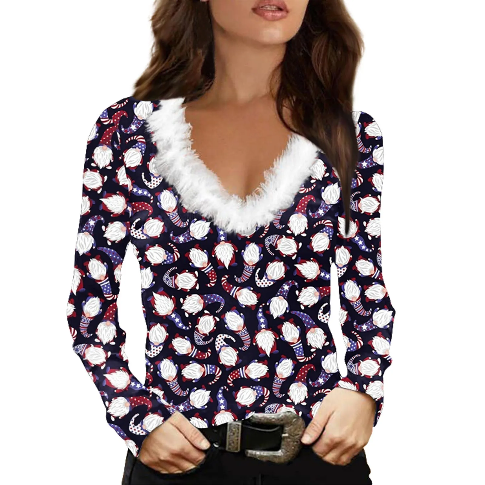 

Women's Shirt T Shirt Tee Graphic Snowflake Rhinestone Print Long Sleeve Top Holiday Tops for Women