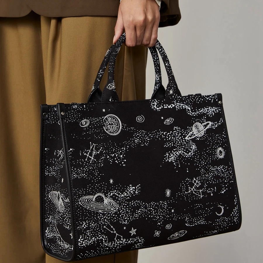 

Черная модная простая нишевая большая сумка с принтом женская холщовая Портативная Сумка-тоут вместительная сумка для покупок