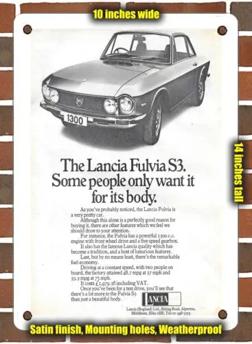 Металлический знак-1974 Lancia Fulvia S3 UK - 10x14 дюймов