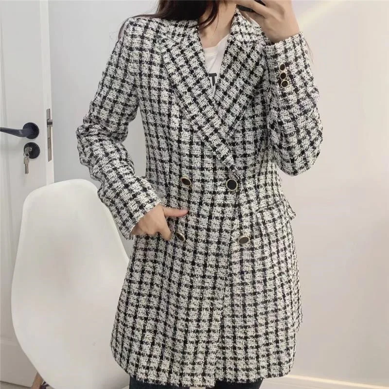

Jacket Elegant Lattice Spring Women Blazer Casual Basic Women's Coat Long Sleeve Snow Coat Loose Simple Tops Streetwear Female