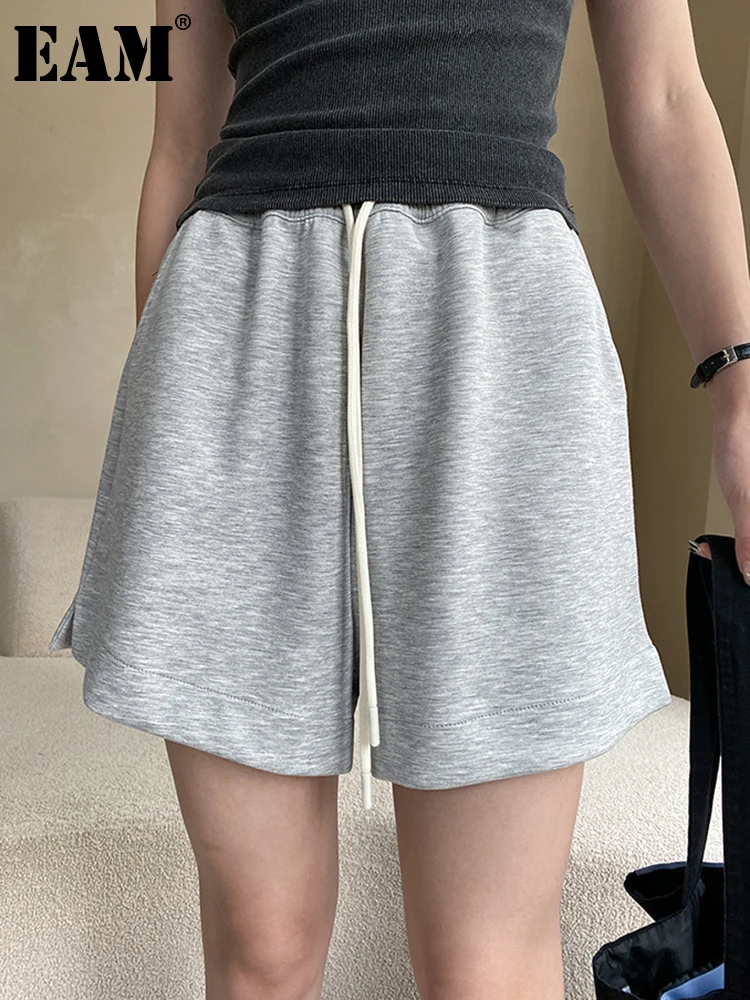 

[EAM] Women Black Drawstring Casual Wide Leg Shorts New High Waist Loose Fit Trousers Fashion Tide Spring Summer 2023 1DF9399