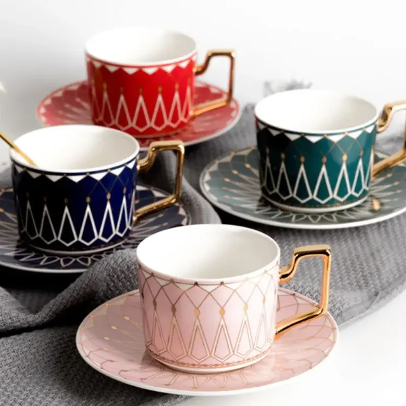 

Luxury Europe Espresso Cups With Dessert Plate Vintage Porcelain Ceramic Mugs Coffee Cups For Breakfast Tea Time Home Decoration