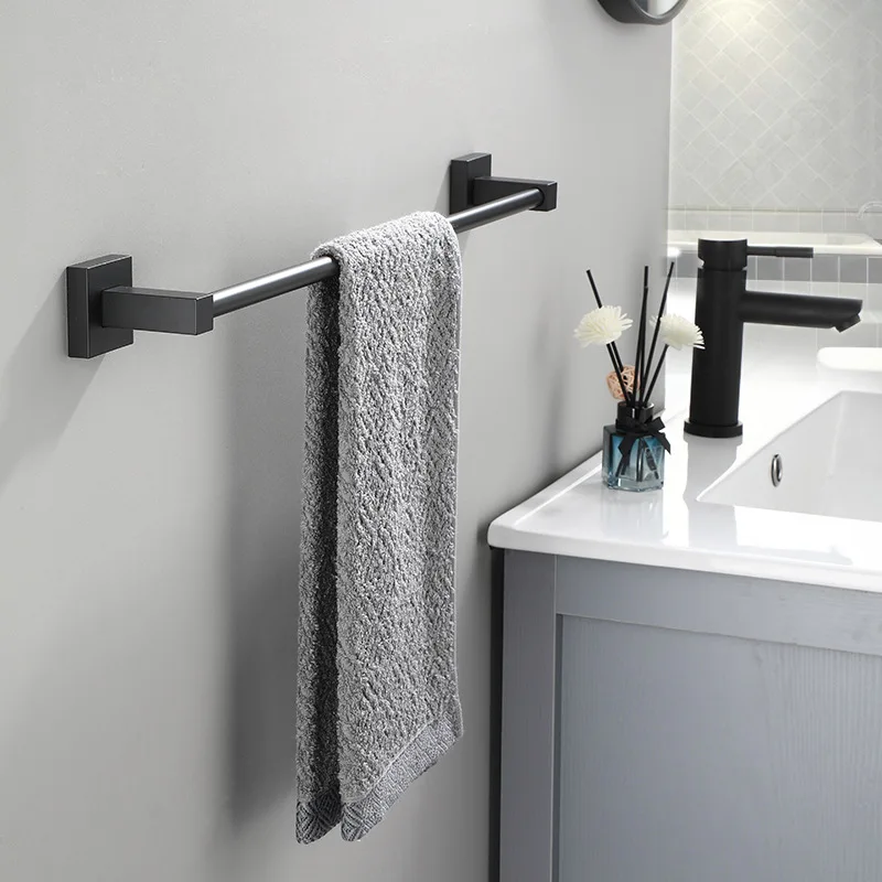 

Alumimum Black Towel Rod Single Rod Square Storage Rack European Style Bathroom Hotel Towel Rod Towel Bar