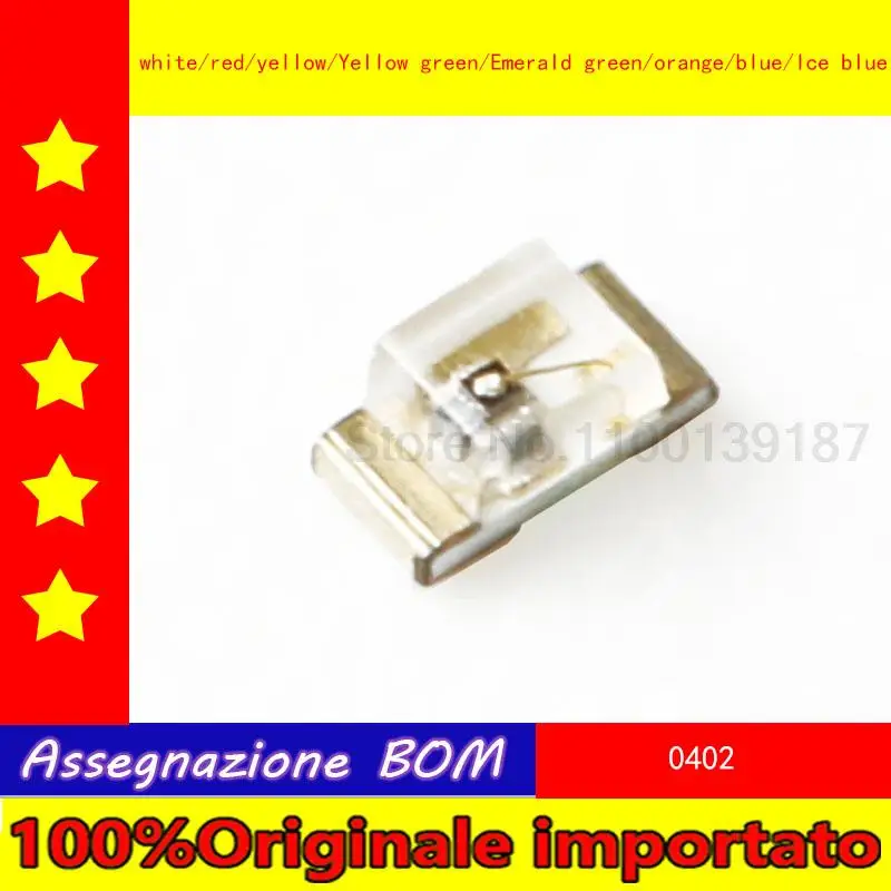 100pcs/lot 0402 red, yellow, blue, green and white orange pa