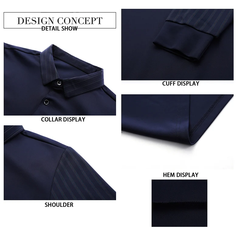 BROWON Spring and Autumn T Shirt Men Turn-down Collar Solid Color Striped Long Sleeve Design Men's T-shirt Casual Slim Long Tops