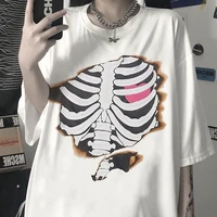 women t shirt heart skull gothic dark print short sleeve streetwear casual harajuku fashion woman blouses 2022 y2k clothes tops