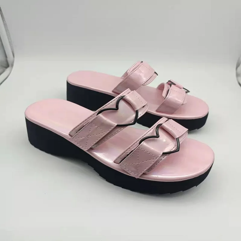 

Platform Wedges Sandals for Women Shoes 2022 Heart Shape Punk Casual Black Pink Summer High Open Toe Brand Goth Slip on Slides