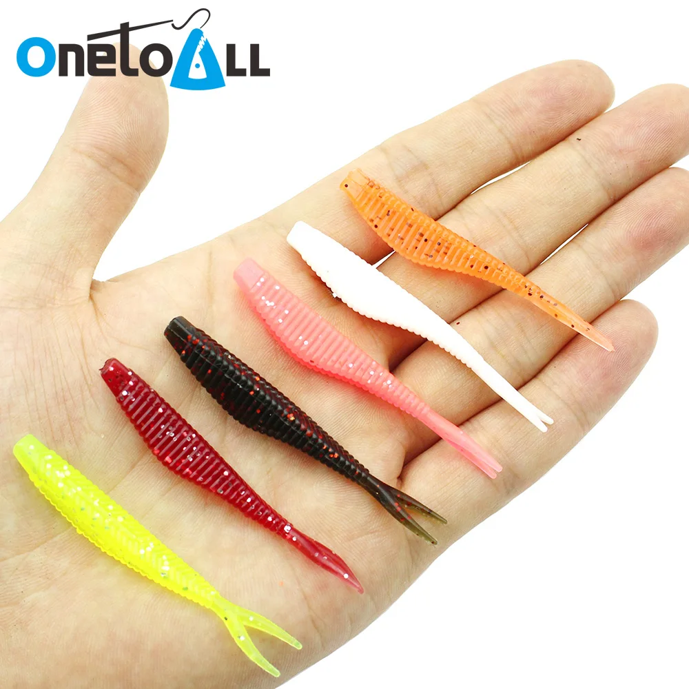 

OnetoAll 10pcs Fork Tail Minnow Pike Jig Shad Soft Bait Worm Lure Artificial Silicone Bass Fishing Tackle Wobblers Swimbait 65mm