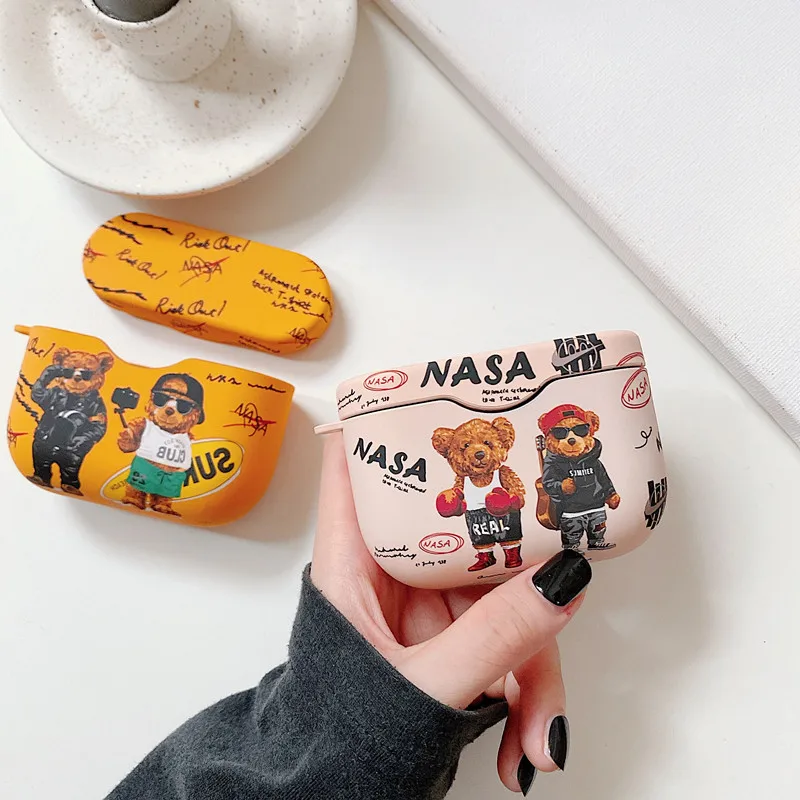 

Hard PC Earphone Case For Sony WF-1000XM3 Astronaut space Bear Crystal stickers wireless Bluetooth Headset Protecte Charging Box