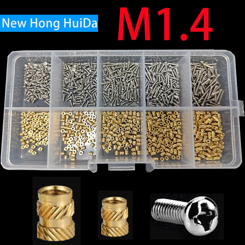 

Brass Insert Nut and 304 Stainless Steel Screw Set Double Twill Heat Hot Melt Knurl Embed Copper Nut Bolt Kit M1.4 M1.6 M2 M2.5