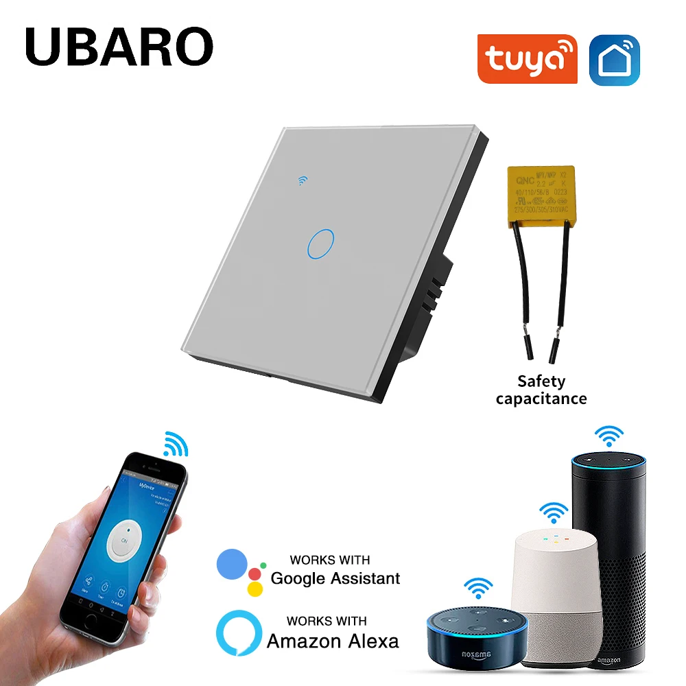 

UBARO Панель из закаленного стекла ЕС/Великобритании Tuya Wi-Fi Smart Touch Switch Голосовой Google Home Alexa Alice App Remote Smart Button AC160-240V