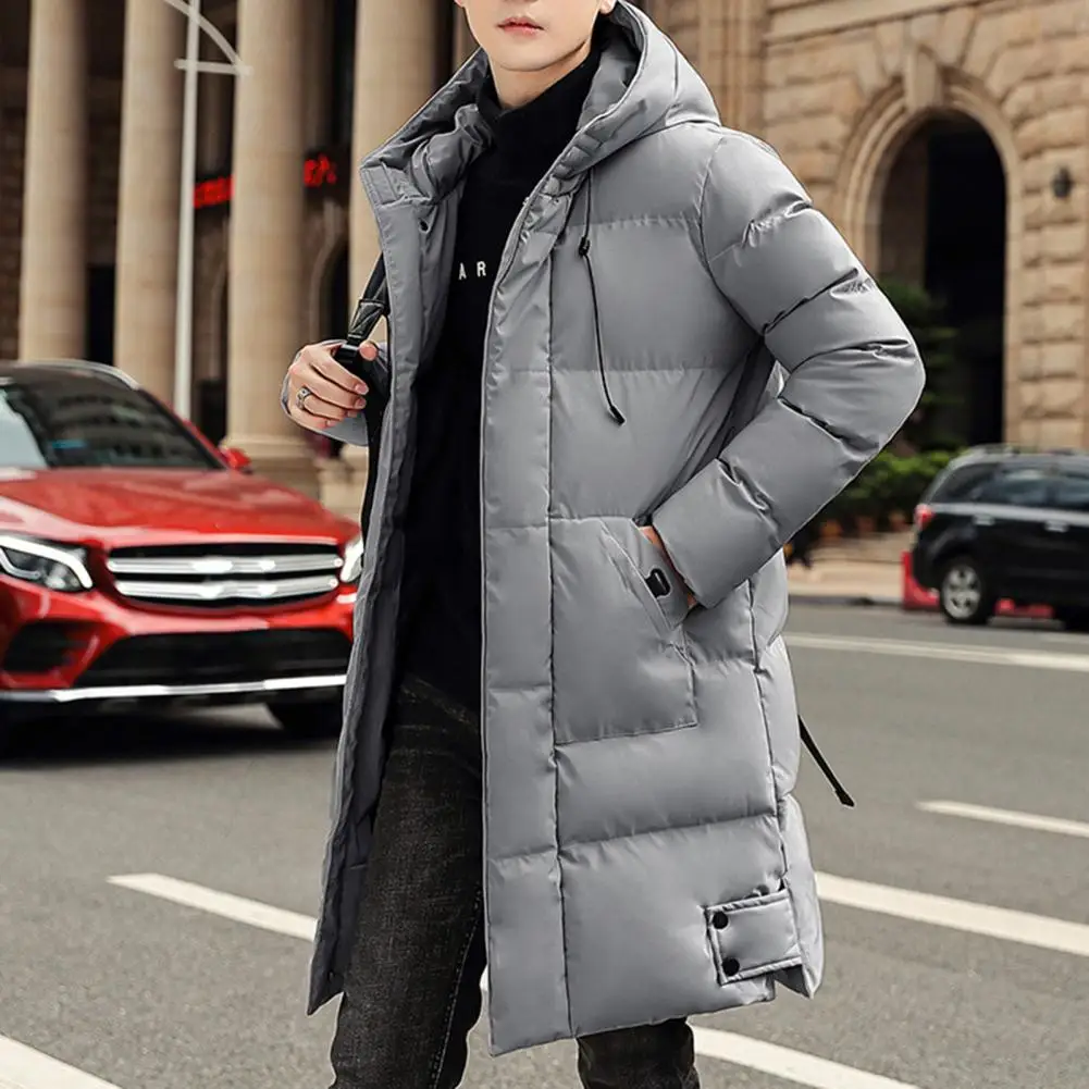 Chic Men Down Coat Thickened Outwear Neck Protection Men Coat  Midi Length Men Coat for Outdoor