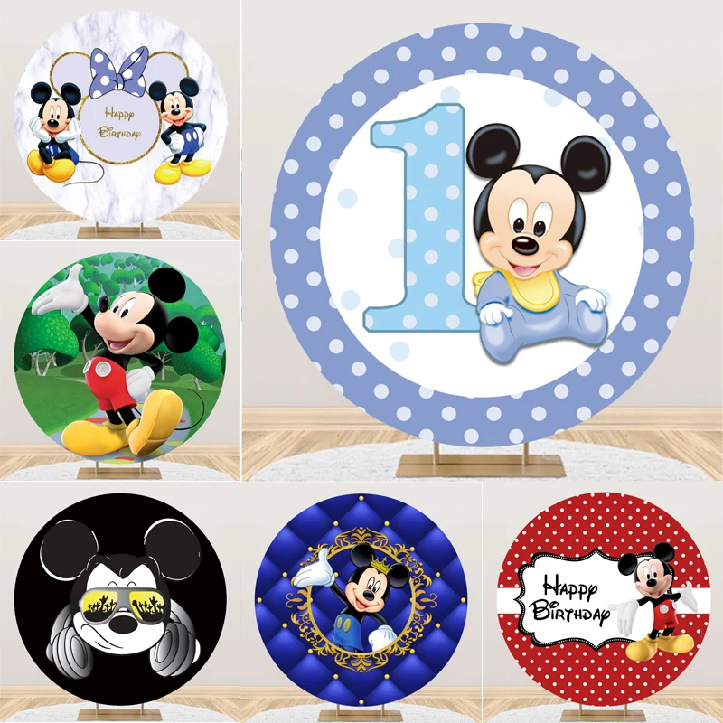 

Disney Round Mickey Mouse Backdrop Baby Shower Boys 1st Birthday Party Photo Background Children's Birthday Decor Table Cover
