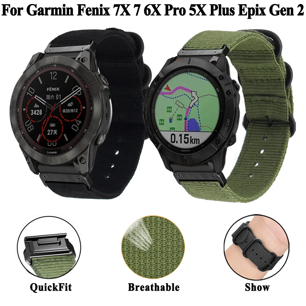 

Ремешок для наручных часов Quickfit 26 мм 22 мм, нейлоновый браслет для Garmin Fenix 7X 7 6 6X Pro 5X Plus Epix 2 тактическая Delta Forerunner 955