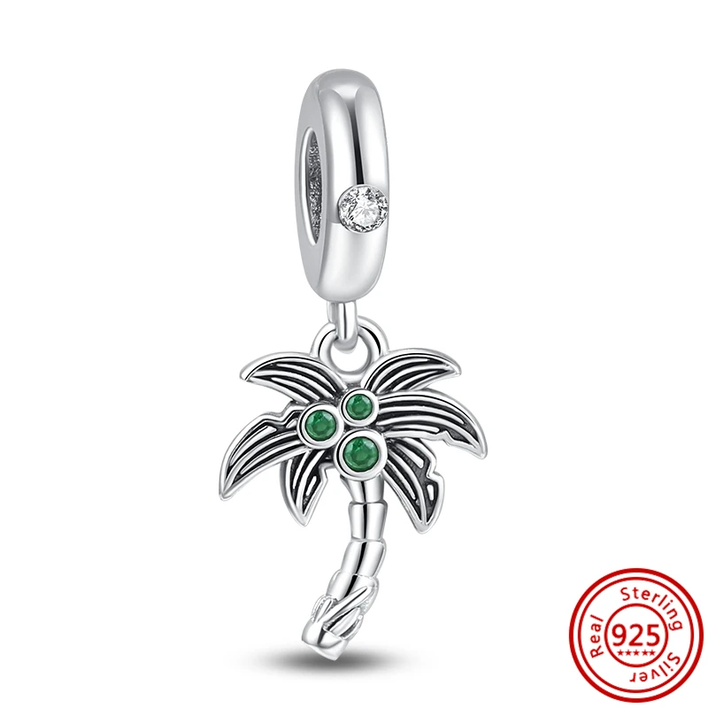 925 Silver Green Tree Forest Cactus Four Leaf Clover Family Pendant Fit Original Brand Charms Bracelet DIY Beads Fine Jewelry images - 6